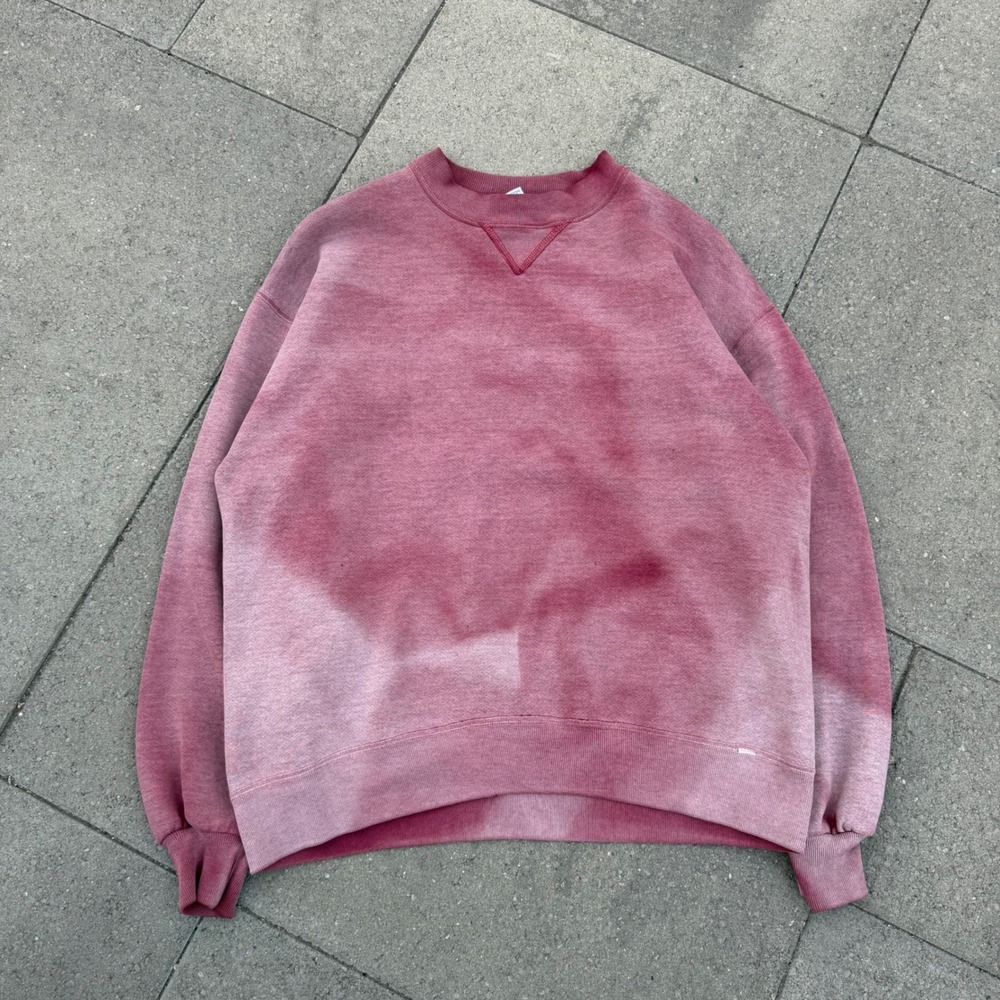 Vintage Russell Athletic Sun Faded Sweatshirt Made in USA Red Pink Large